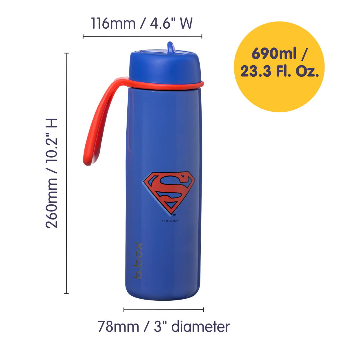 Superman by b.box - 23oz insulated water bottle with flip top - Image 9